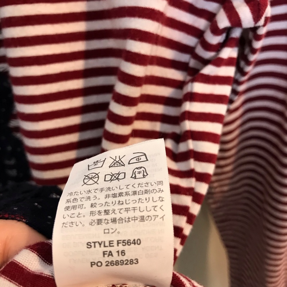 SOLD|J. Crew Red White Striped Blue Lace T-Shirt - Picture 5 of 6